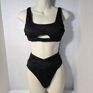 Cupshe Womens Bikini Set Swimsuit High Waist Square Neck Cutout High Cut Cheeky